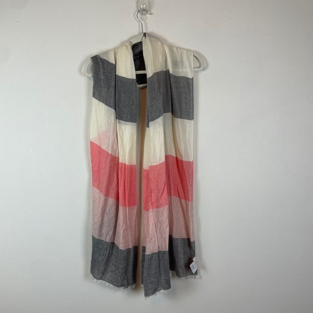 Tory Burch Striped Scarf Viscose Cotton Blend Cream Pinkโ Gray Made in Italy